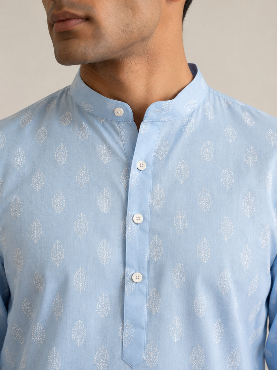 Cotton Blend Traditional Printed Short Kurta