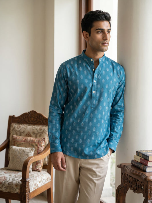 Cotton Blend Traditional Printed Short Kurta