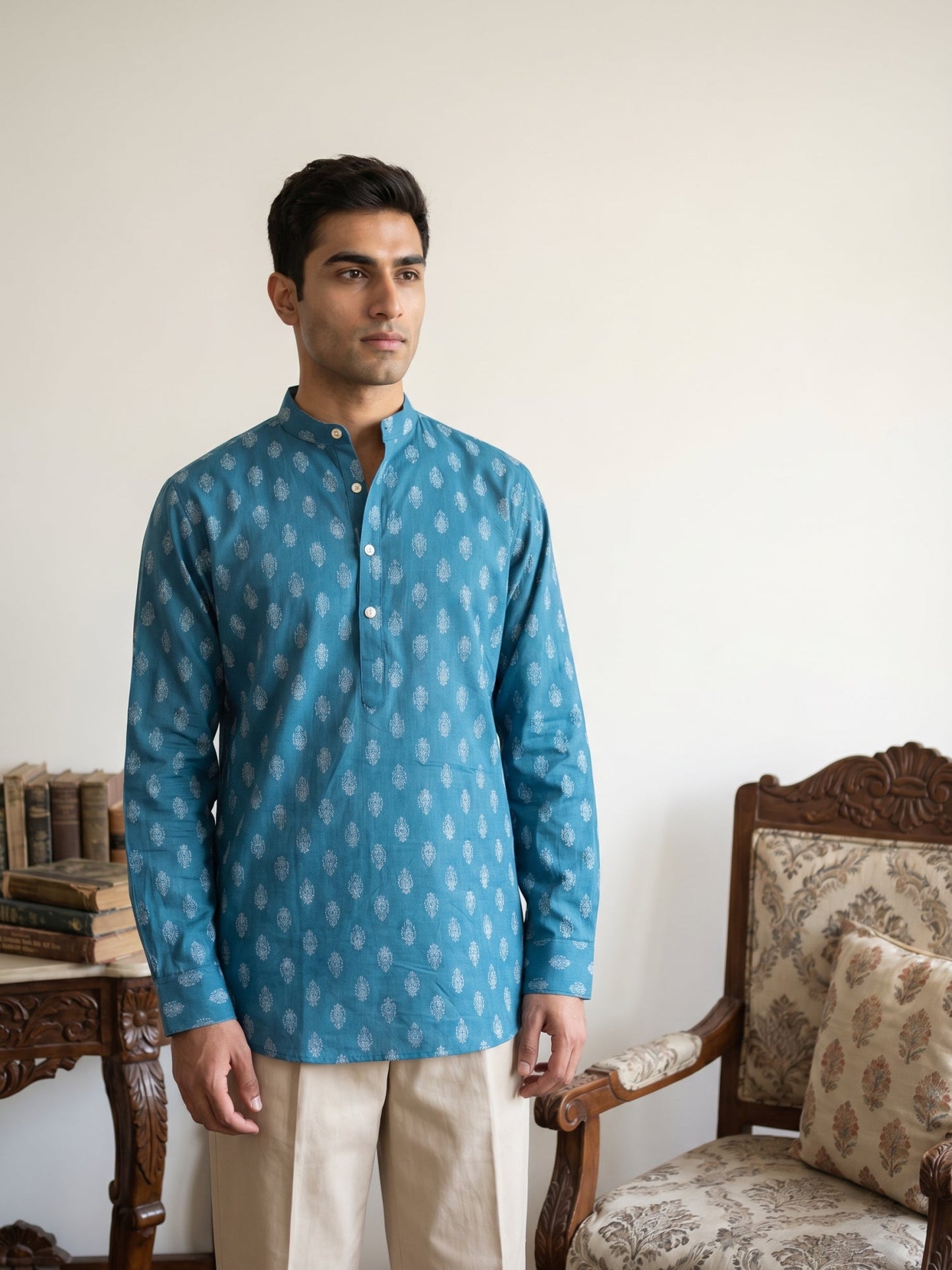 Cotton Blend Traditional Printed Short Kurta