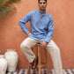 Linen Blend Solid Short Kurta ( 65SK 5613Blue )