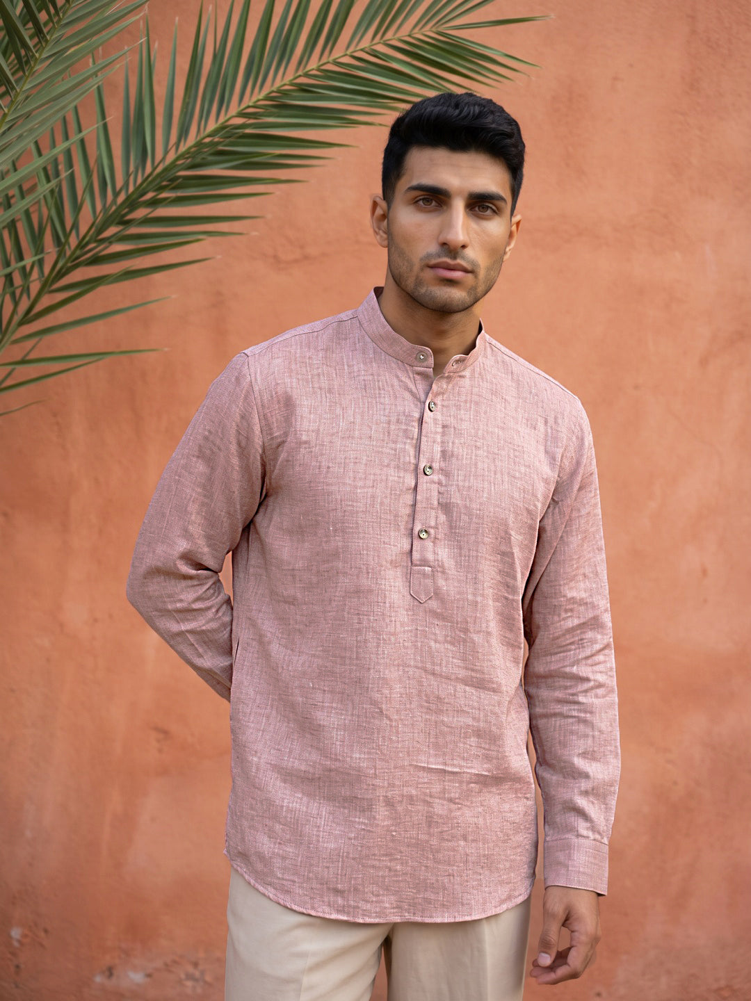 Linen Blend Solid Short Kurta ( 65SK 5613Coral )