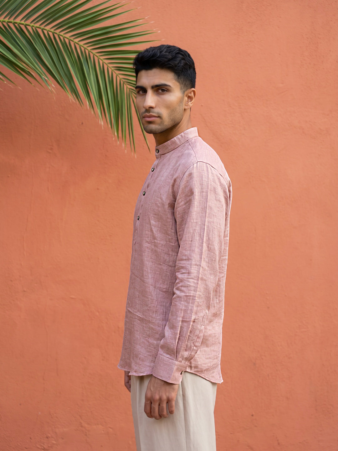Linen Blend Solid Short Kurta ( 65SK 5613Coral )