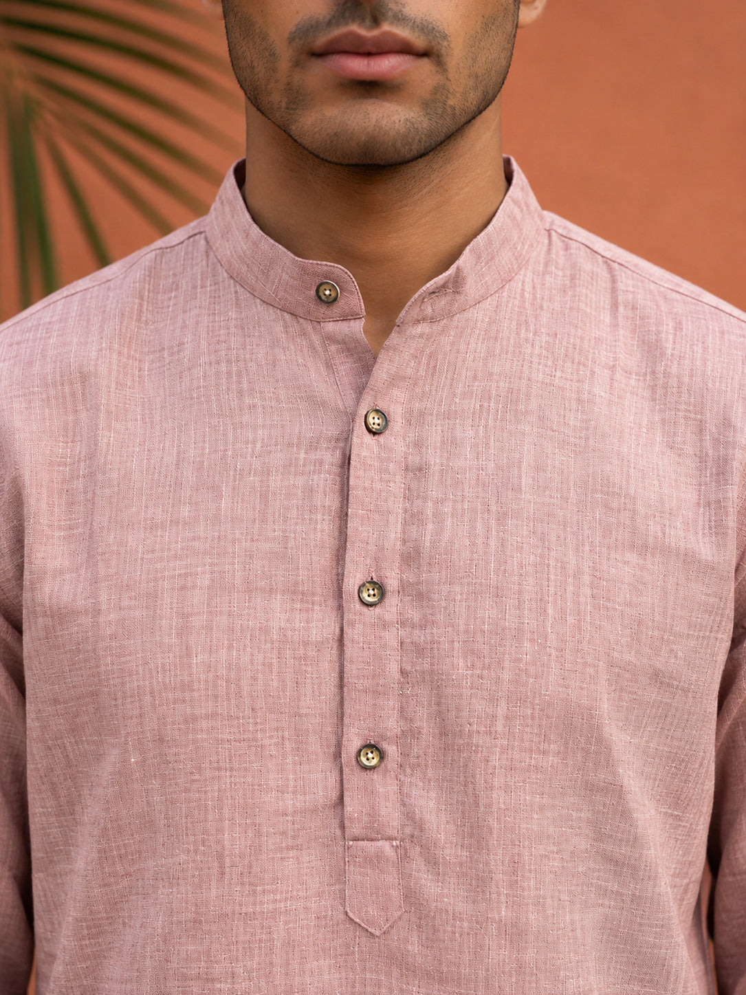 Linen Blend Solid Short Kurta ( 65SK 5613Coral )