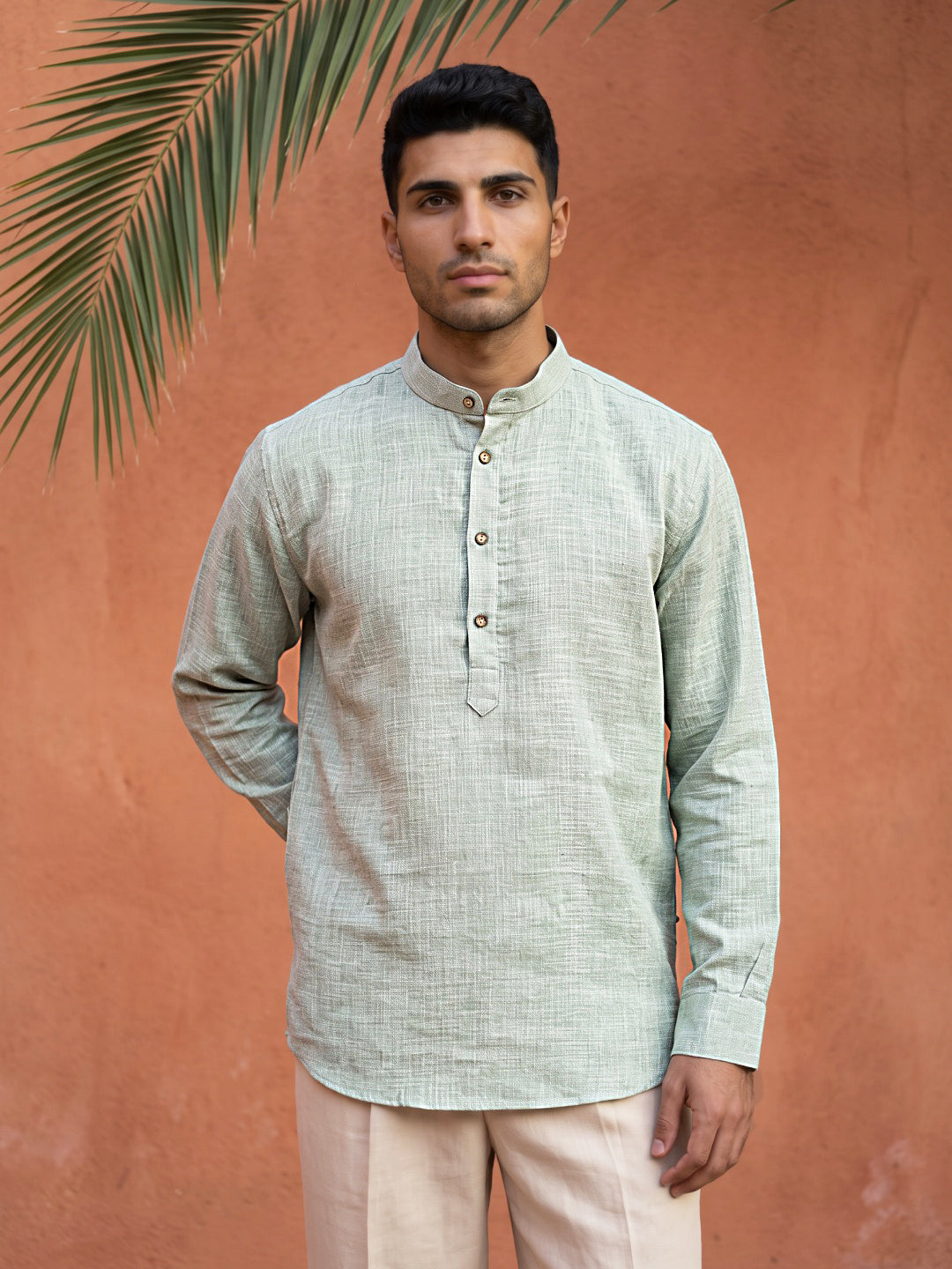 Linen Blend Solid Short Kurta ( 65SK 5613Green )