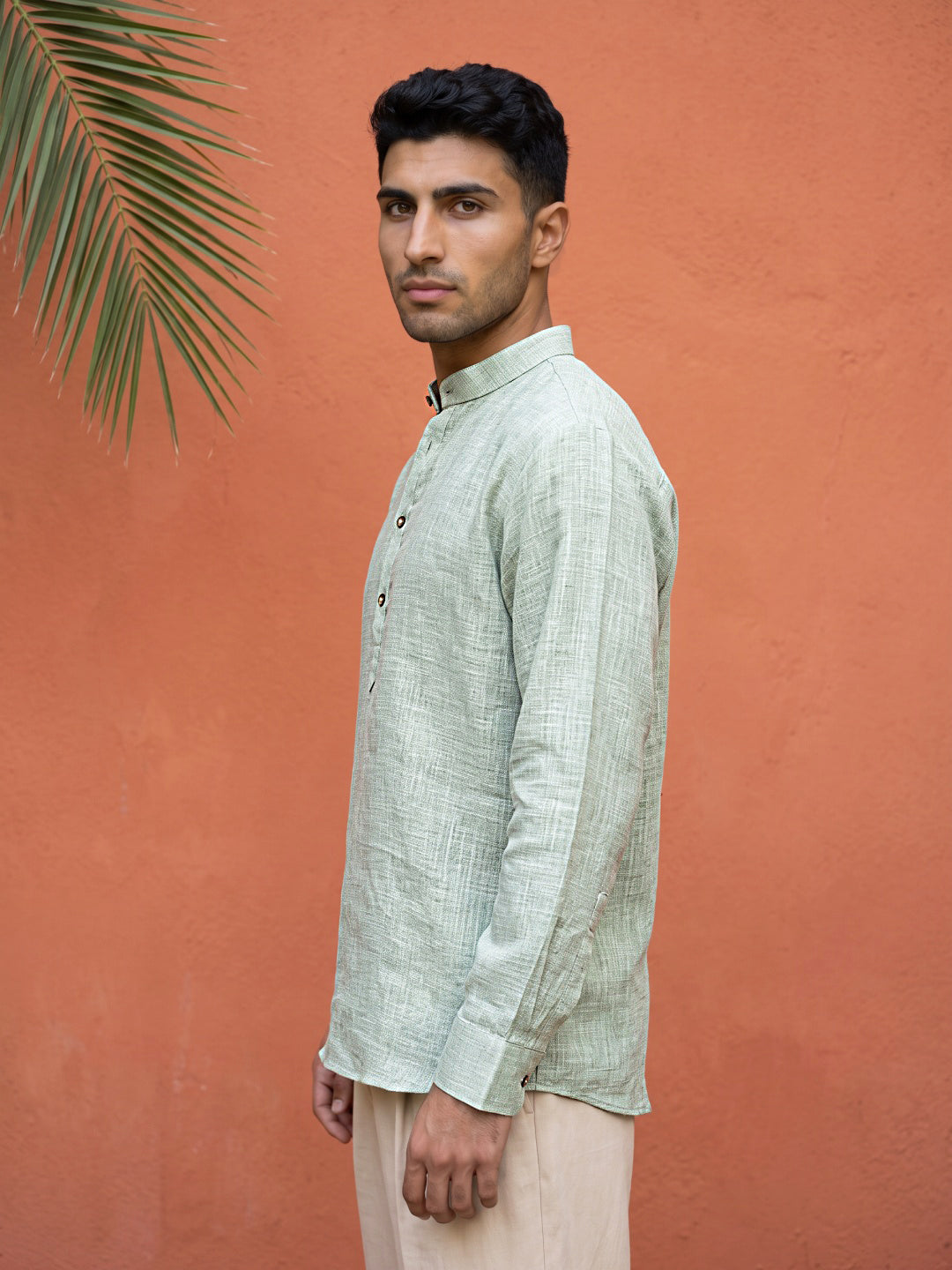 Linen Blend Solid Short Kurta ( 65SK 5613Green )