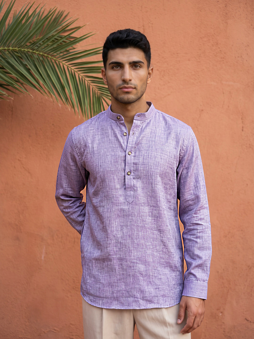Linen Blend Solid Short Kurta ( 65SK 5613Purple )