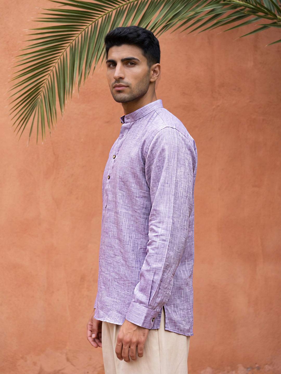 Linen Blend Solid Short Kurta ( 65SK 5613Purple )