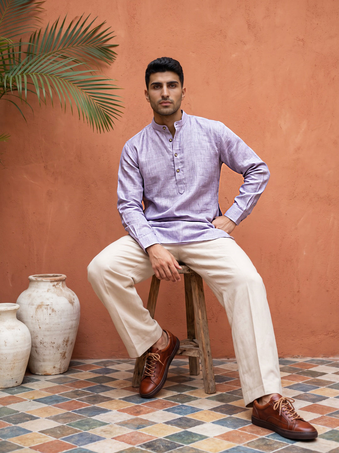 Linen Blend Solid Short Kurta ( 65SK 5613Purple )