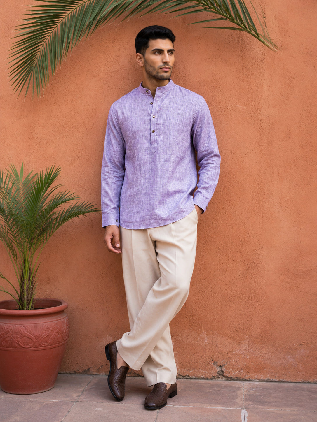 Linen Blend Solid Short Kurta ( 65SK 5613Purple )
