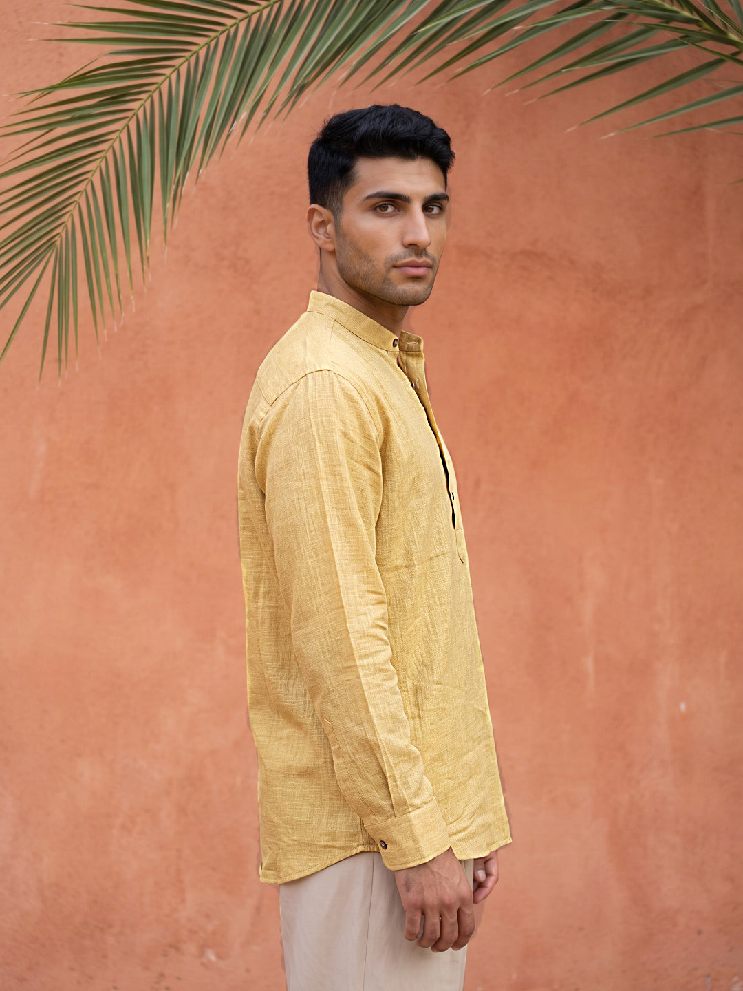 Linen Blend Solid Short Kurta ( 65SK 5613Yellow )
