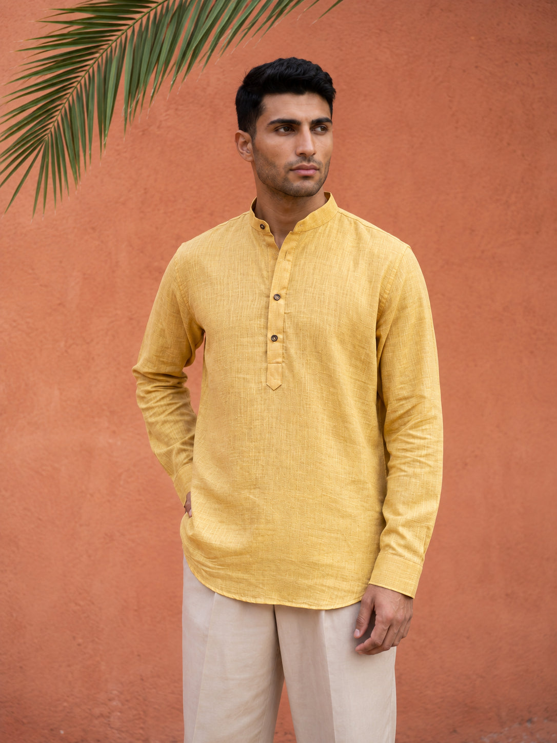 Linen Blend Solid Short Kurta ( 65SK 5613Yellow )