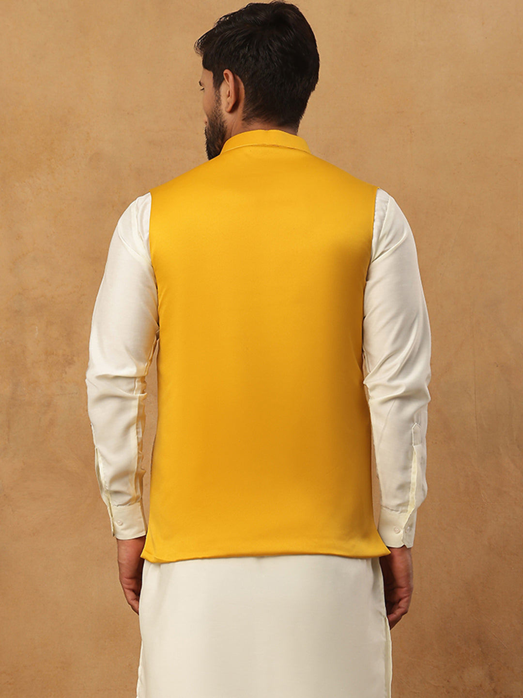 Men’s Silk Blend Embroidered Nehru Jacket (65WC 4150 Mustard )