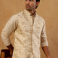 Men Floral Woven Silk Blend Nehru Jacket ( 65WC 4155 Cream )