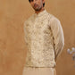Men Floral Woven Silk Blend Nehru Jacket ( 65WC 4155 Cream )