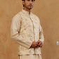 Men Floral Woven Silk Blend Nehru Jacket ( 65WC 4155 Cream )