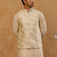 Men Floral Woven Silk Blend Nehru Jacket ( 65WC 4155 Cream )