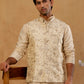 Men Floral Woven Silk Blend Nehru Jacket ( 65WC 4155 Cream )