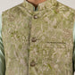 Men Floral Woven Silk Blend Nehru Jacket ( 65WC 4155Pista )