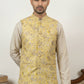 Men Floral Woven Silk Blend Nehru Jacket ( 65WC 4155Yellow )