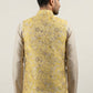 Men Floral Woven Silk Blend Nehru Jacket ( 65WC 4155Yellow )