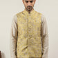 Men Floral Woven Silk Blend Nehru Jacket ( 65WC 4155Yellow )