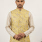 Men Floral Woven Silk Blend Nehru Jacket ( 65WC 4155Yellow )