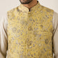 Men Floral Woven Silk Blend Nehru Jacket ( 65WC 4155Yellow )