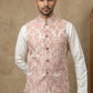 Men's Floral Jacquard Silk Blend Nehru Jacket ( 65WC 4156Peach )
