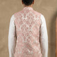 Men's Floral Jacquard Silk Blend Nehru Jacket ( 65WC 4156Peach )