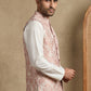 Men's Floral Jacquard Silk Blend Nehru Jacket ( 65WC 4156Peach )
