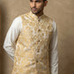 Men's Floral Jacquard Silk Blend Nehru Jacket ( 65WC 4156Yellow )