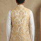 Men's Floral Jacquard Silk Blend Nehru Jacket ( 65WC 4156Yellow )