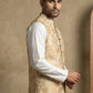 Men's Floral Jacquard Silk Blend Nehru Jacket ( 65WC 4156Yellow )