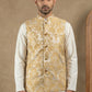 Men's Floral Jacquard Silk Blend Nehru Jacket ( 65WC 4156Yellow )