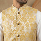 Men's Floral Jacquard Silk Blend Nehru Jacket ( 65WC 4156Yellow )