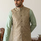 Men's Jacquard Woven Silk Blend Nehru Jacket ( 65WC 4157Green )