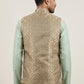 Men's Jacquard Woven Silk Blend Nehru Jacket ( 65WC 4157Green )