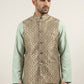 Men's Jacquard Woven Silk Blend Nehru Jacket ( 65WC 4157Green )