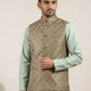 Men's Jacquard Woven Silk Blend Nehru Jacket ( 65WC 4157Green )