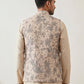 Men's Tropical Printed Cotton Blend Nehru Jacket ( 65WC 4163Beige )