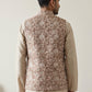 Men Floral Embroidered Cotton Blend Nehru Jacket ( 65WC 4165Beige )