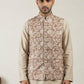 Men Floral Embroidered Cotton Blend Nehru Jacket ( 65WC 4165Beige )