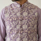 Men Floral Embroidered Cotton Blend Nehru Jacket ( 65WC 4165Purple )