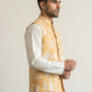 Men Ikat Printed Cotton Blend Nehru Jacket ( 65WC 4166Yellow )