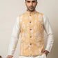 Men Ikat Printed Cotton Blend Nehru Jacket ( 65WC 4166Yellow )