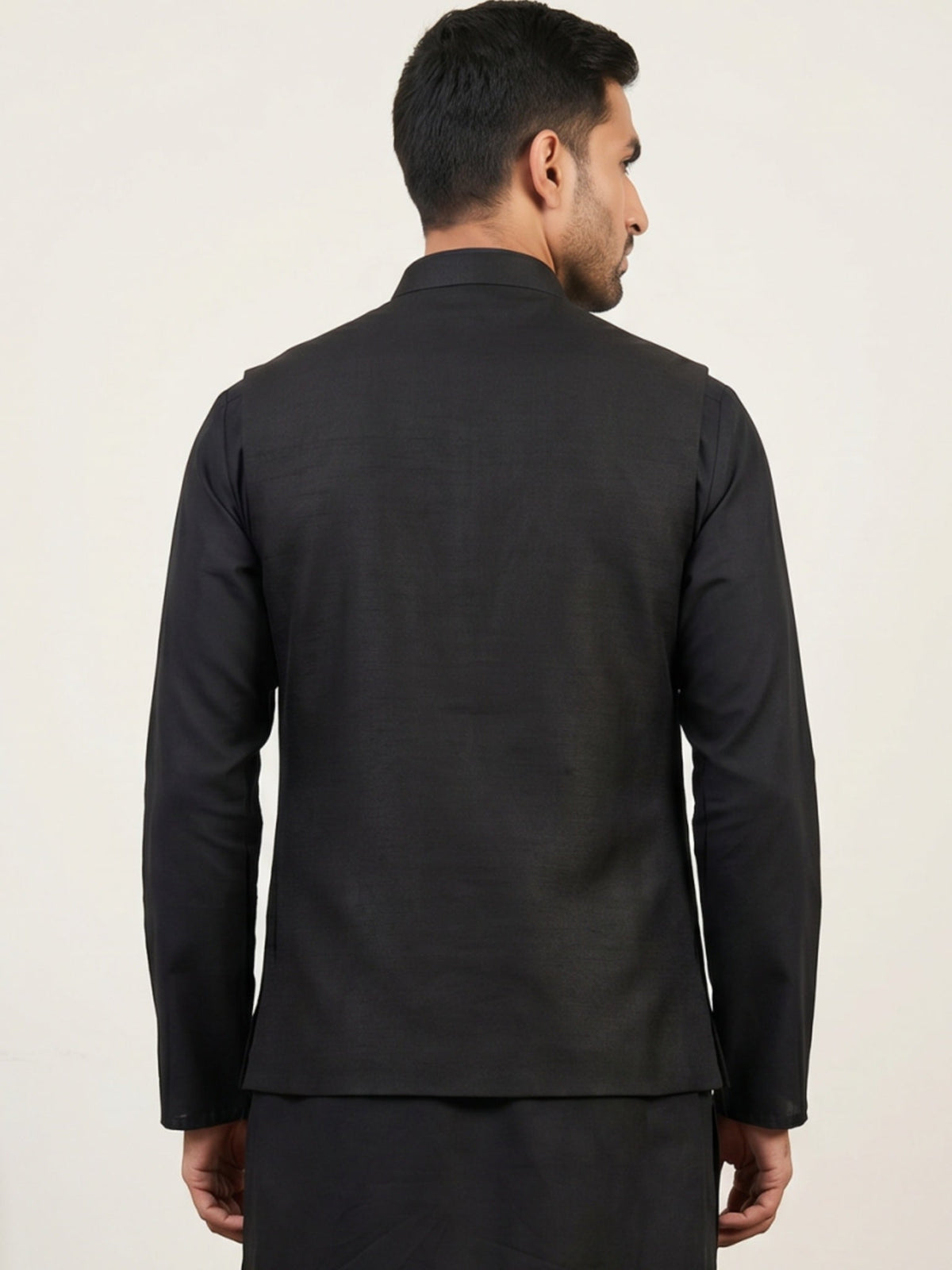 Men's Designer Sequins Embellished Nehru Jacket ( 65WC 4173Black )