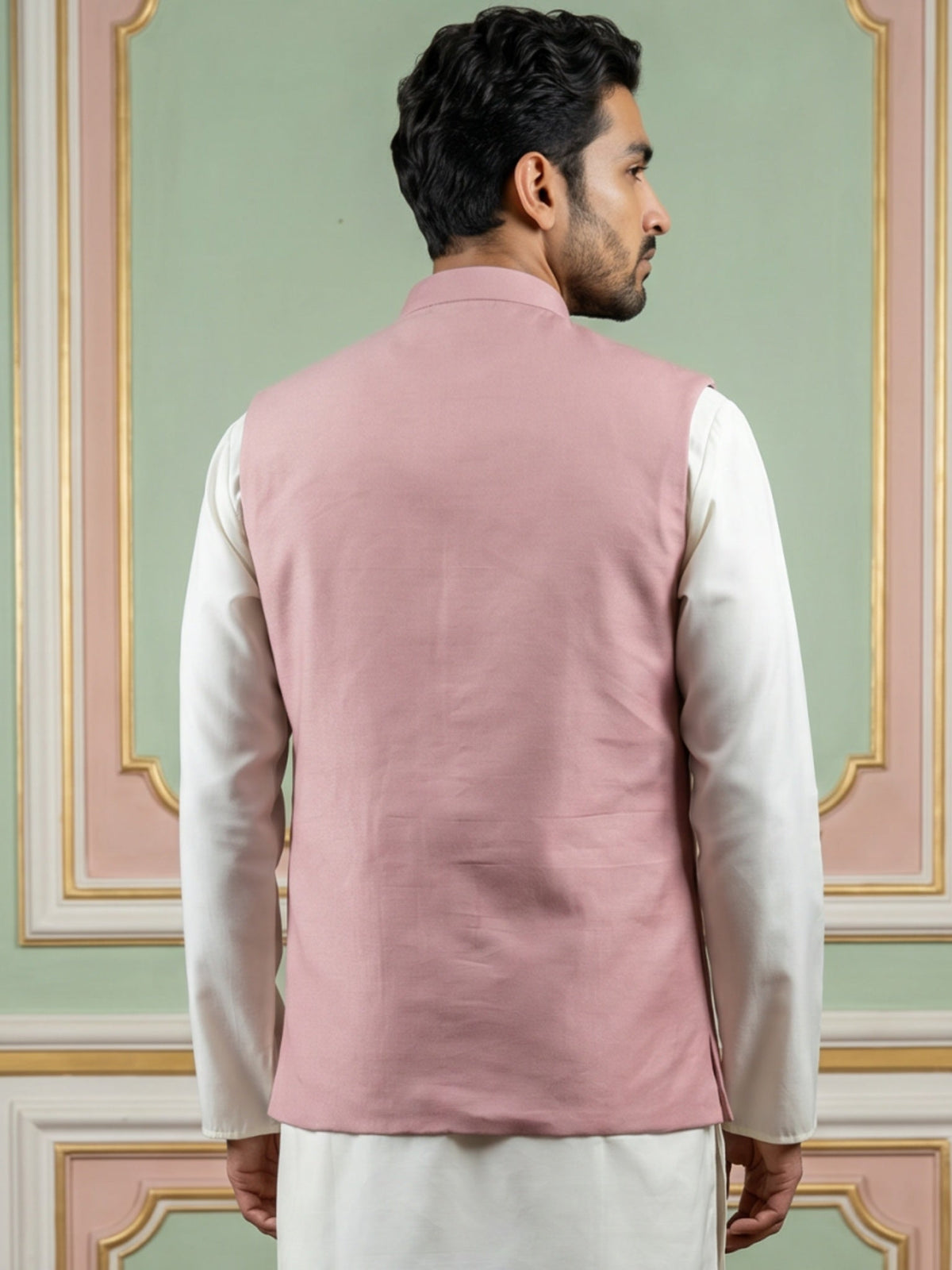 Men's Designer Sequins Embellished Nehru Jacket ( 65WC 4173Peach )