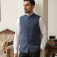 Men's Striped Cotton Blend Nehru Jacket ( 65WC 4174Navy )