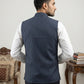 Men's Striped Cotton Blend Nehru Jacket ( 65WC 4174Navy )