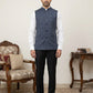 Men's Striped Cotton Blend Nehru Jacket ( 65WC 4174Navy )